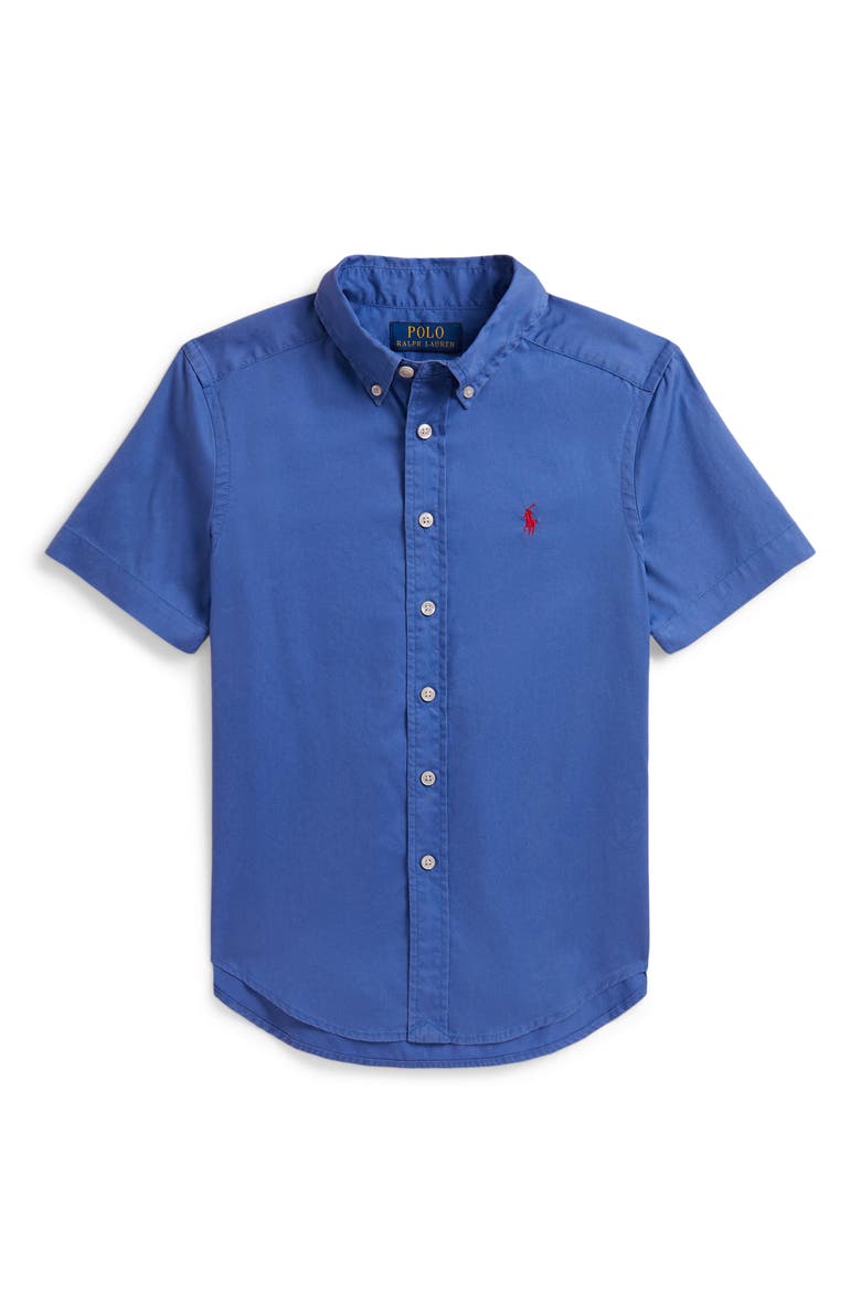 Kids' Featherweight Short Sleeve Cotton Twill Button-Down Shirt, Main, color, MODERN ROYAL