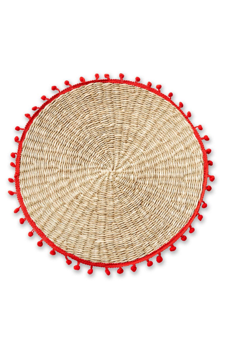 Pompom Placemat Red Multi Red Multi Seagrass Everyday,Summer, Main, color, Red
