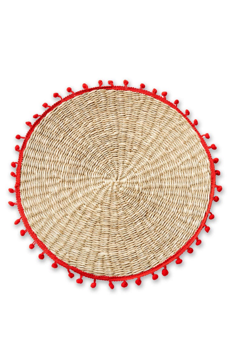tag Pompom Placemat Red Multi Red Multi Seagrass Everyday,Summer, Main, color, Red