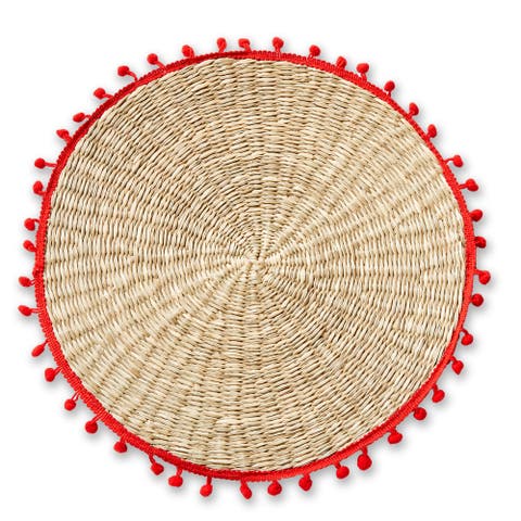 Pompom Placemat Red Multi Red Multi Seagrass Everyday,Summer
