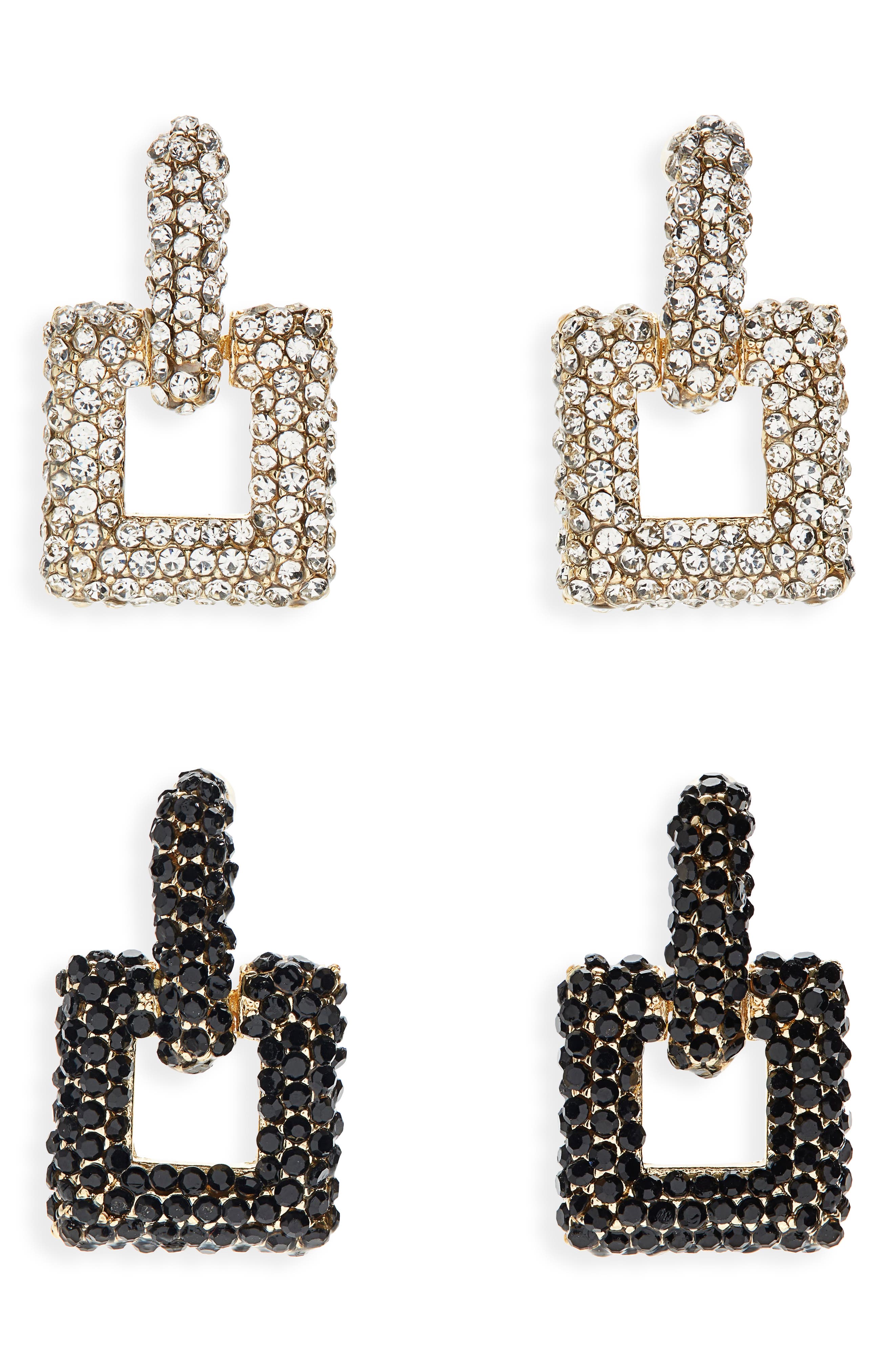 Tasha 2-Pack Square Crystal Drop Earrings