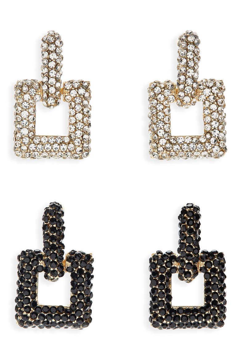 2-Pack Square Crystal Drop Earrings, Main, color, JET/CRYSTAL