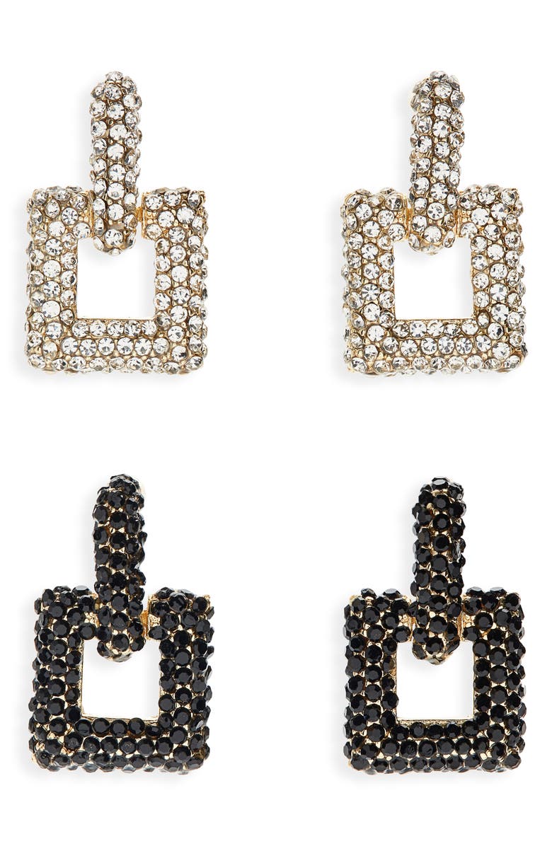 Tasha 2-Pack Square Crystal Drop Earrings, Main, color, Jet/Crystal
