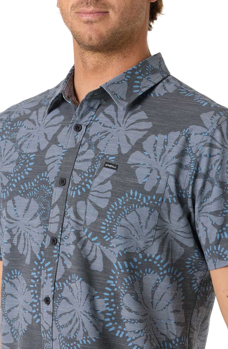 O'Neill UPF Slub Standard Short Sleeve Performance Button-Up Shirt, Alternate, color, Black