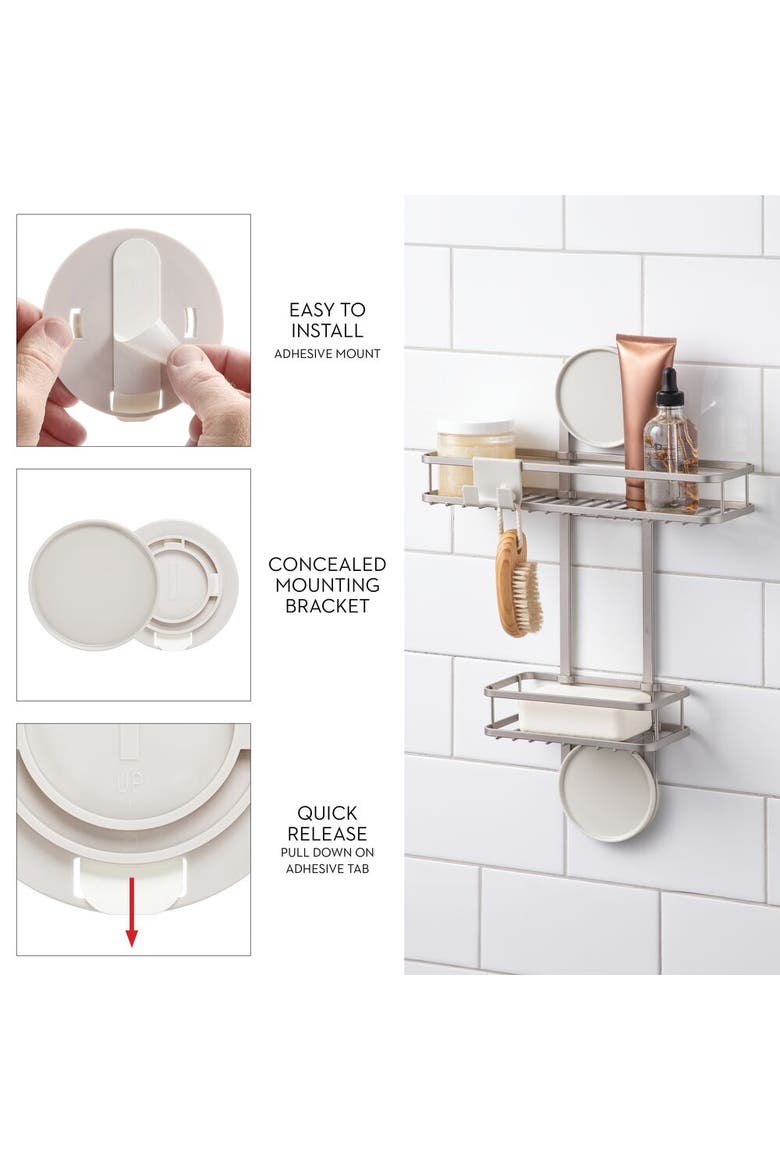 Self-Adhesive Shower Caddy with Razor Holder - Satin, Alternate, color, Satin