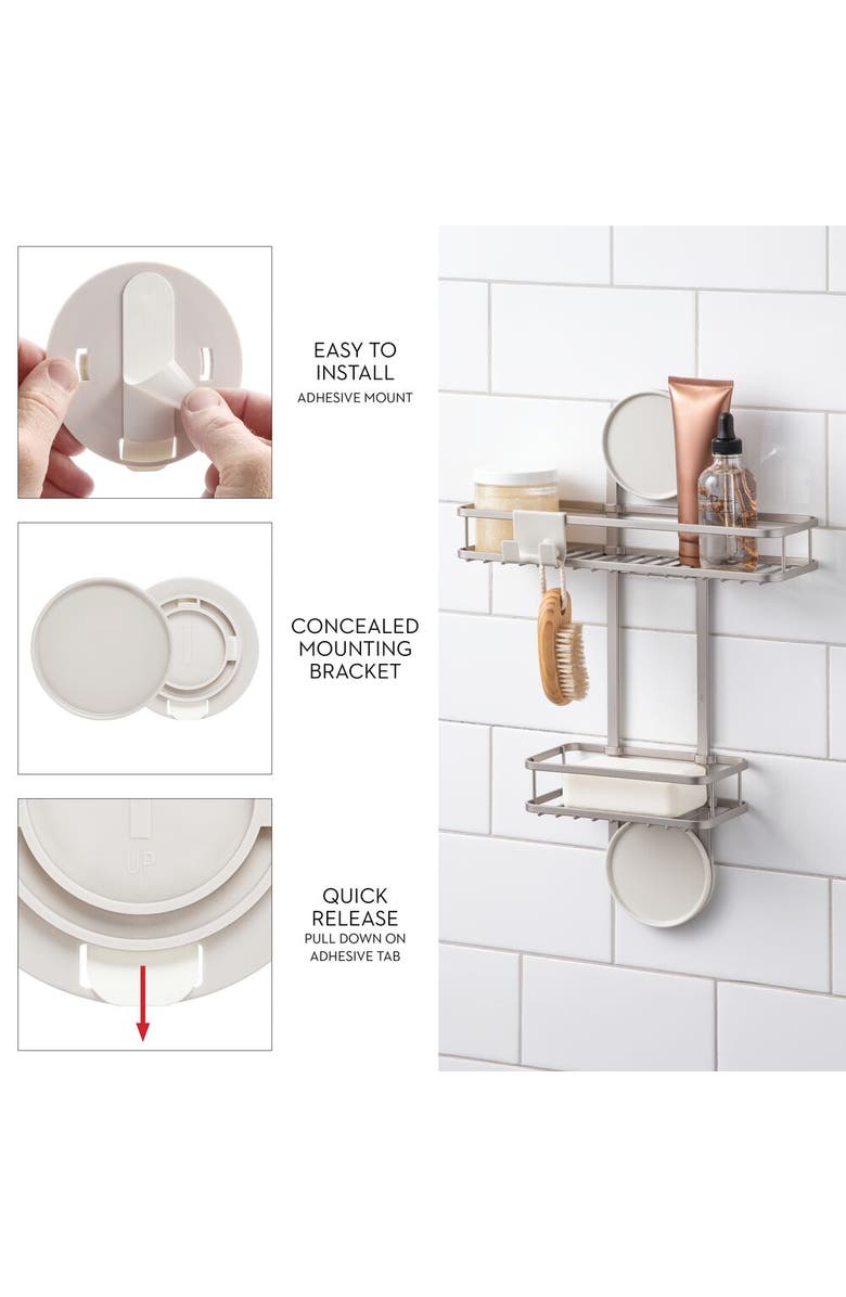 iDesign Self-Adhesive Shower Caddy with Razor Holder - Satin, Alternate, color, Satin