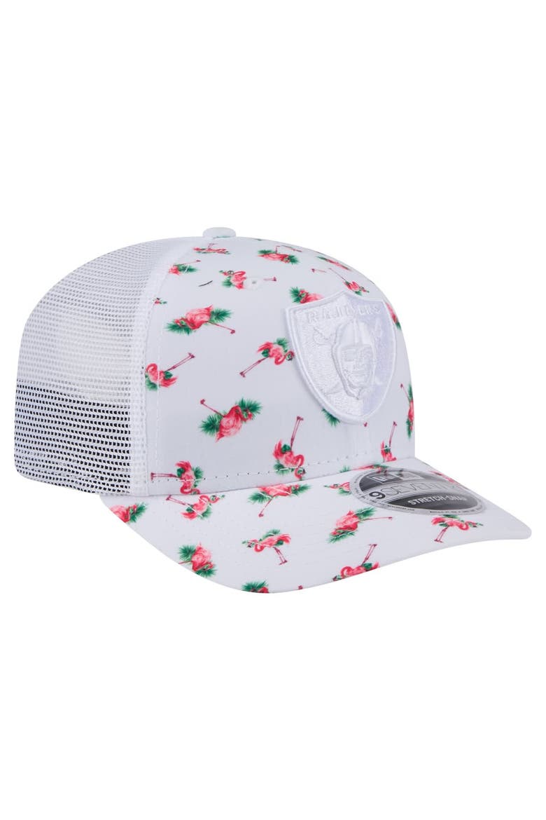 Men's New Era White Las Vegas Raiders Adventure Flamingo Pattern 9SEVENTY Stretch-Snap Hat, Alternate, color, White