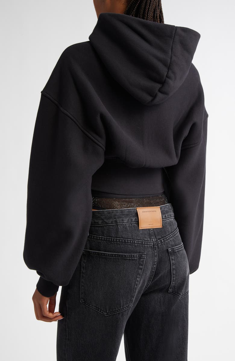 Alexander Wang Crop Front Zip Cotton Hoodie, Alternate, color,