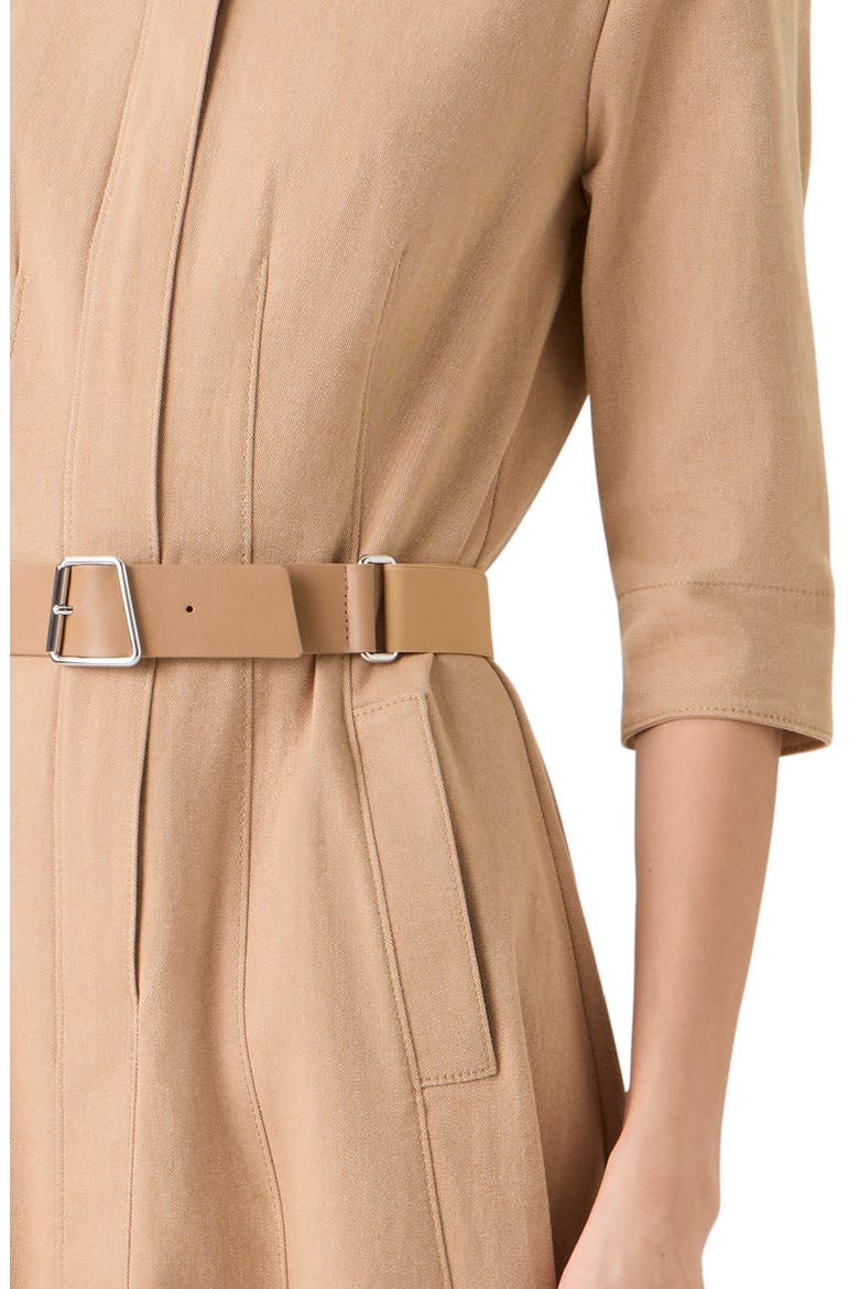 Belted Stretch Denim Midi Dress, Alternate, color, CAMEL