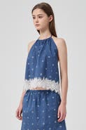 nuaje nuaje Soleil Lace Trim Halter Cotton Top