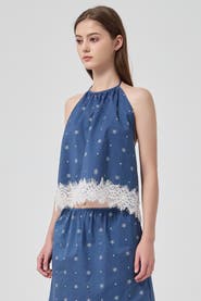 nuaje nuaje Soleil Lace Trim Halter Cotton Top
