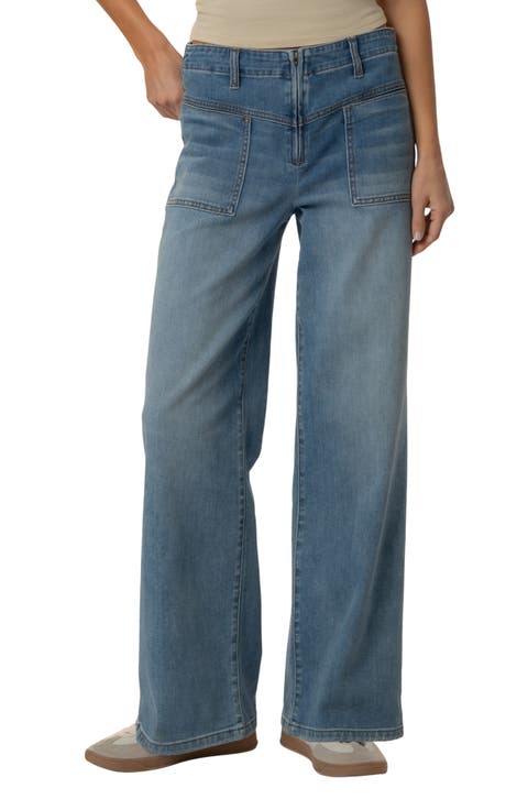Meg Patch Pocket High Waist Ankle Wide Leg Jeans (Queenly)