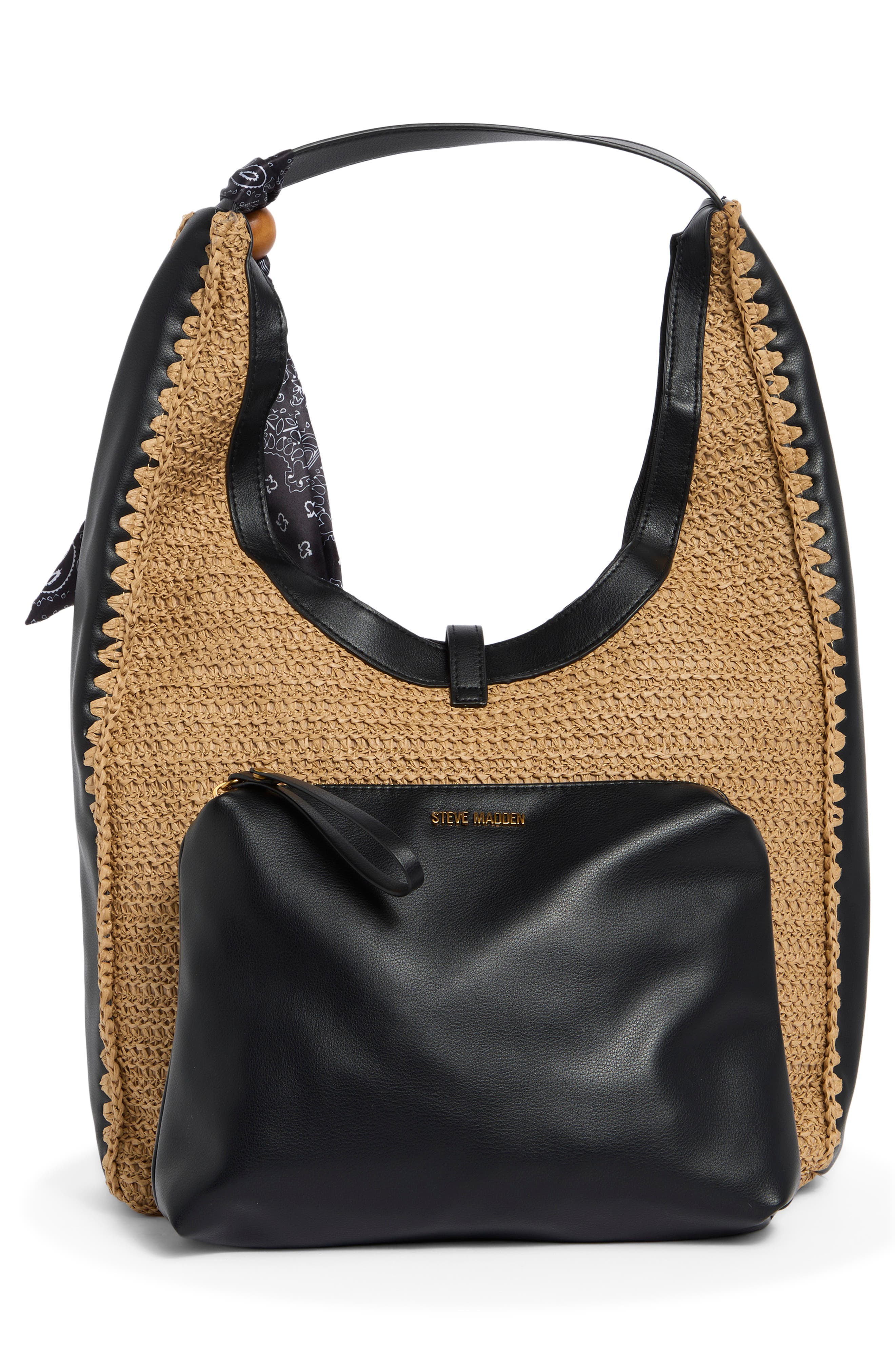 Bfreya Hobo Bag, Alternate, color, NATURAL RAFFIA / BLACK PU