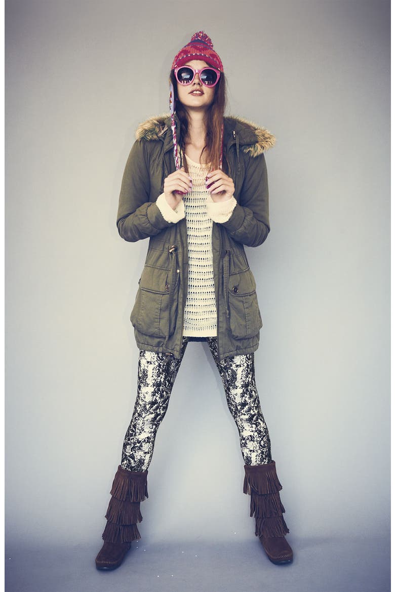 Faux Fur Trim Hooded Anorak, Alternate, color, OLIVE