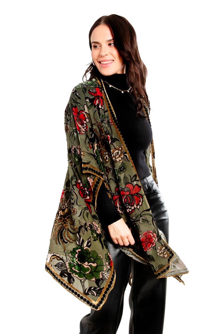 Floral Velvet Burnout Ruana, Alternate, color, GREEN