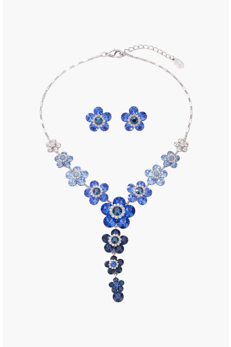 Crystal Daisy Necklace and Earring Set, Main, color, Sapphire Blue
