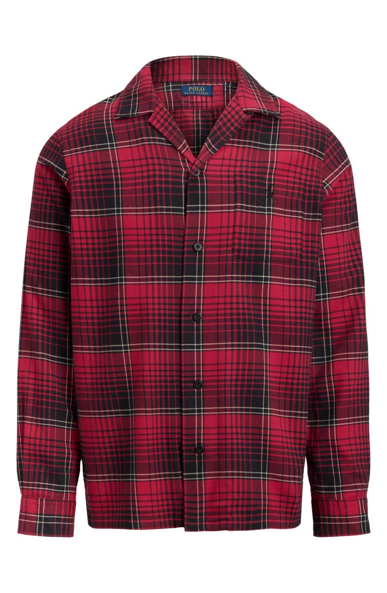 Polo Ralph Lauren Brushed Twill Long Sleeve Camp Shirt, Alternate, color, Red Black Multi