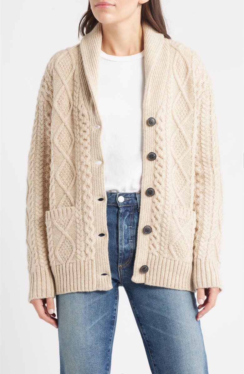 Pendleton Wool Fisherman Cardigan, Main, color, Driftwood