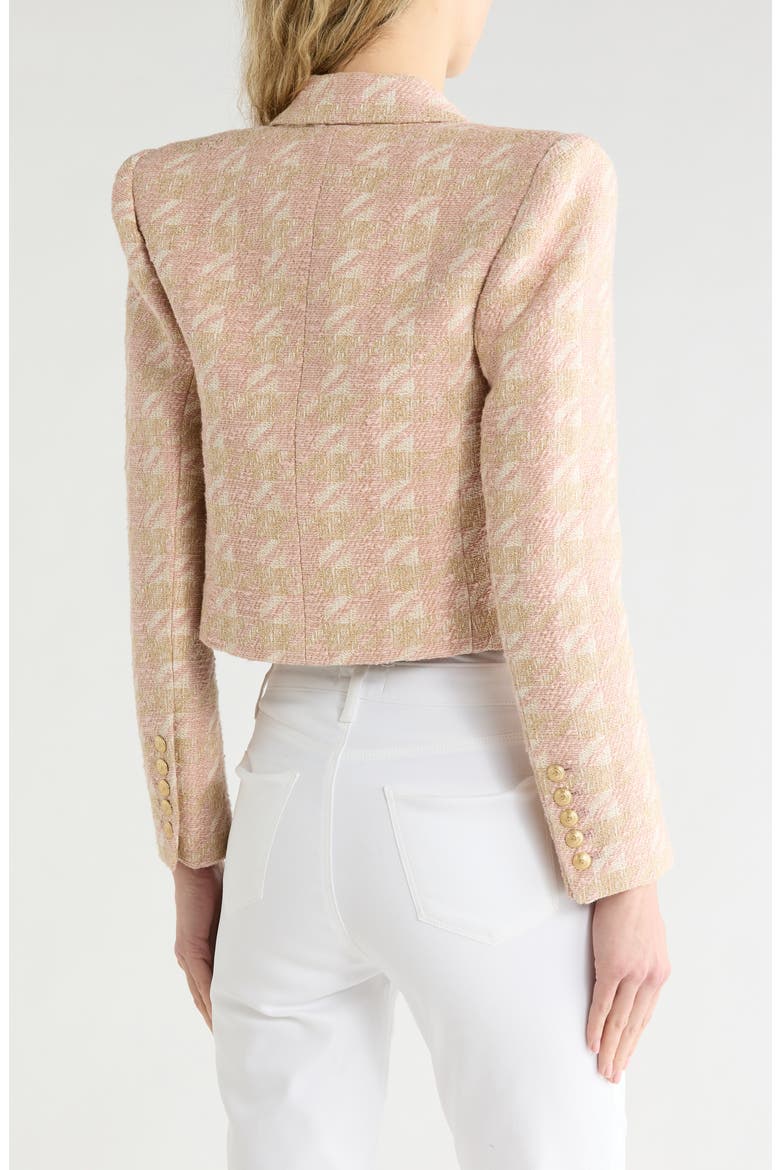 Lila Houndstooth Boxy Crop Blazer, Alternate, color, ECRU/ PINK/ GOLD HOUNDSTOOTH