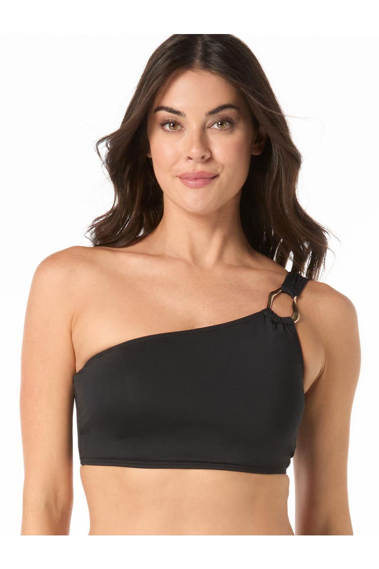 Ring One Shoulder Crop Swim Top, Main, color, Black