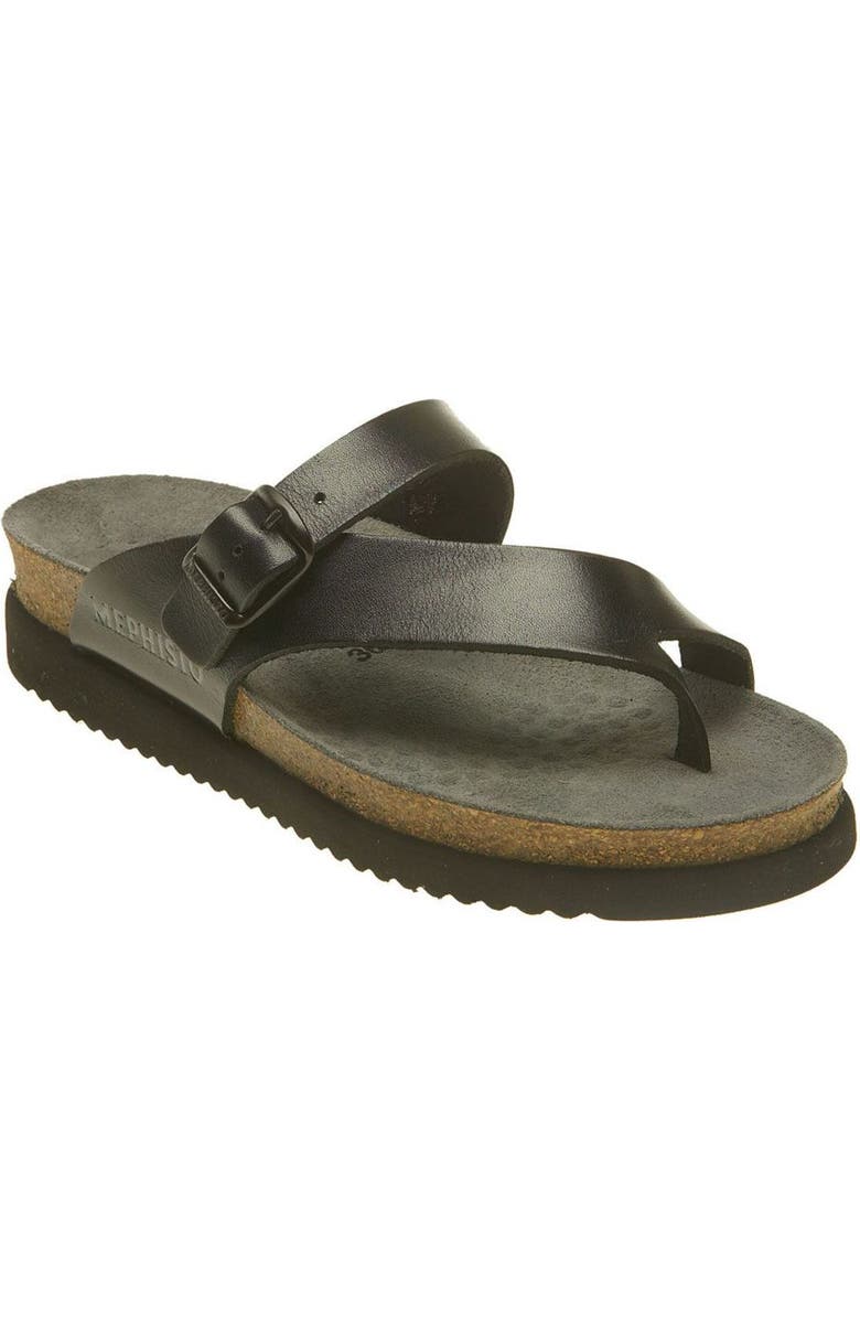 Mephisto Helen Toe Loop Sandal, Main, color, Black Waxy Leather