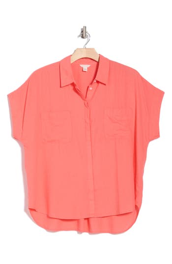 CASLON CASLON® DOUBLE POCKET LINEN BLEND CAMP SHIRT
