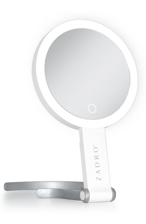 Multi-Position Lighted Travel Hand Mirror with 10X/1X Magnification