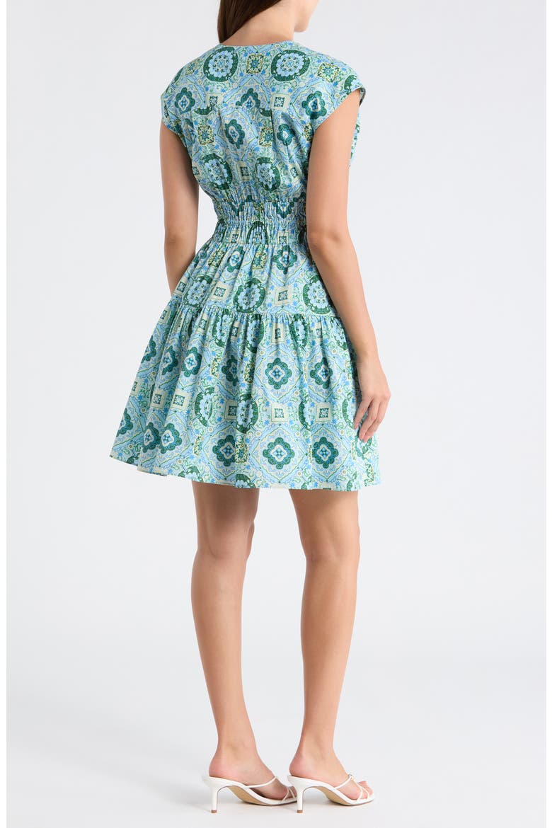 Tora Floral Print Shirred Dress, Alternate, color, BLUE MEDALLION