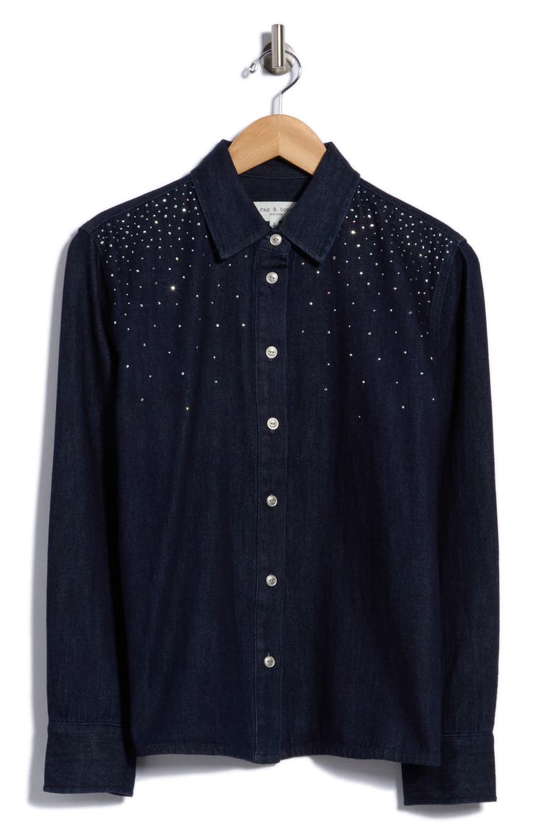 Denise Embellished Cotton Denim Shirt, Main, color, RINSECRY