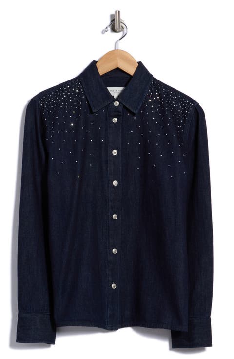 Denise Embellished Cotton Denim Shirt