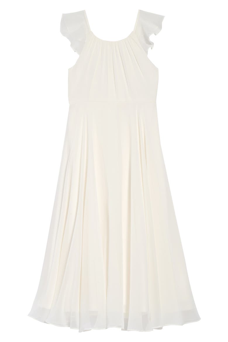 Flutter Sleeve Chiffon Flower Girl Dress, Main, color, IVORY