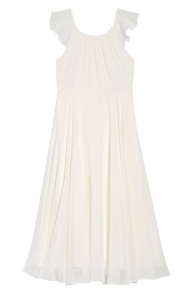 Dessy Collection Flutter Sleeve Chiffon Flower Girl Dress, Main, color, Ivory