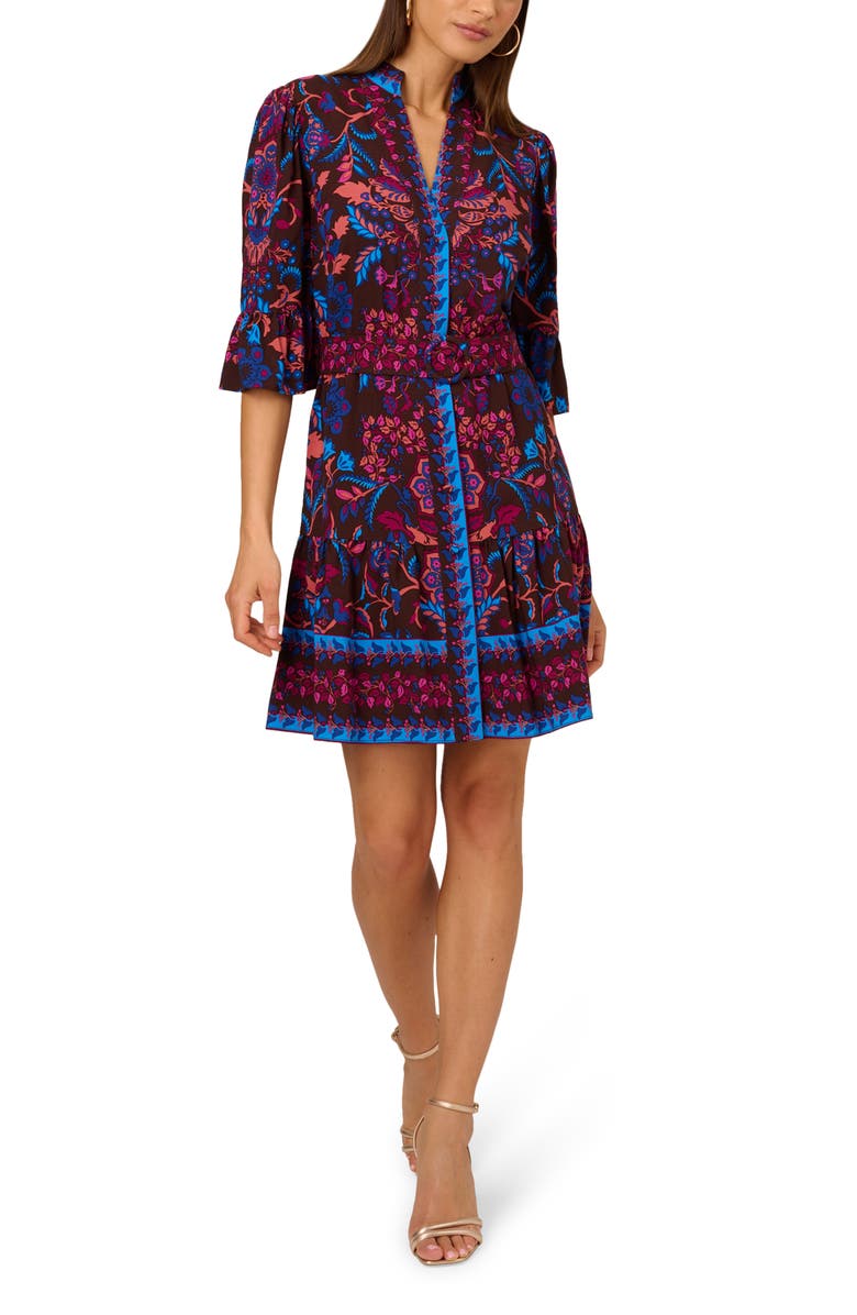 Adrianna Papell Floral Flounce Belted Dress, Main, color, 