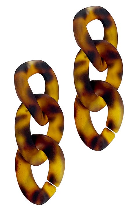 Tortoiseshell Resin Chain Link Earrings