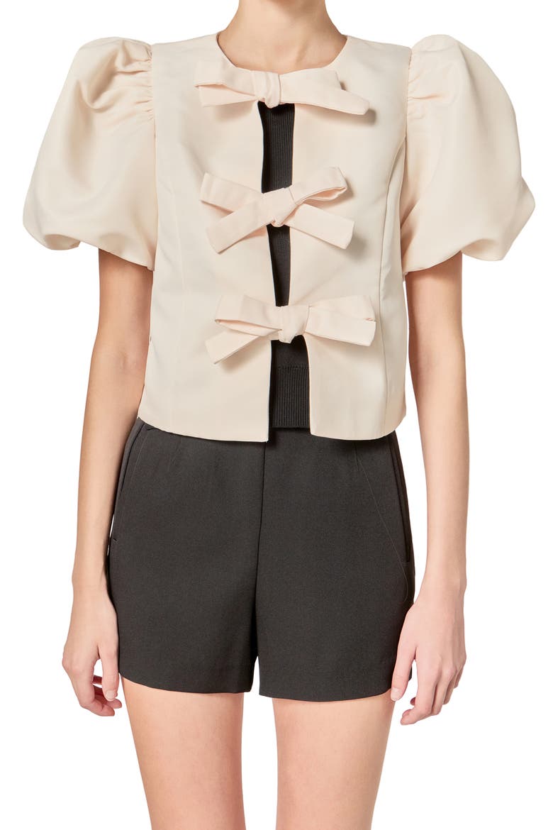 Bow Detail Puff Sleeve Top, Alternate, color, CREAM
