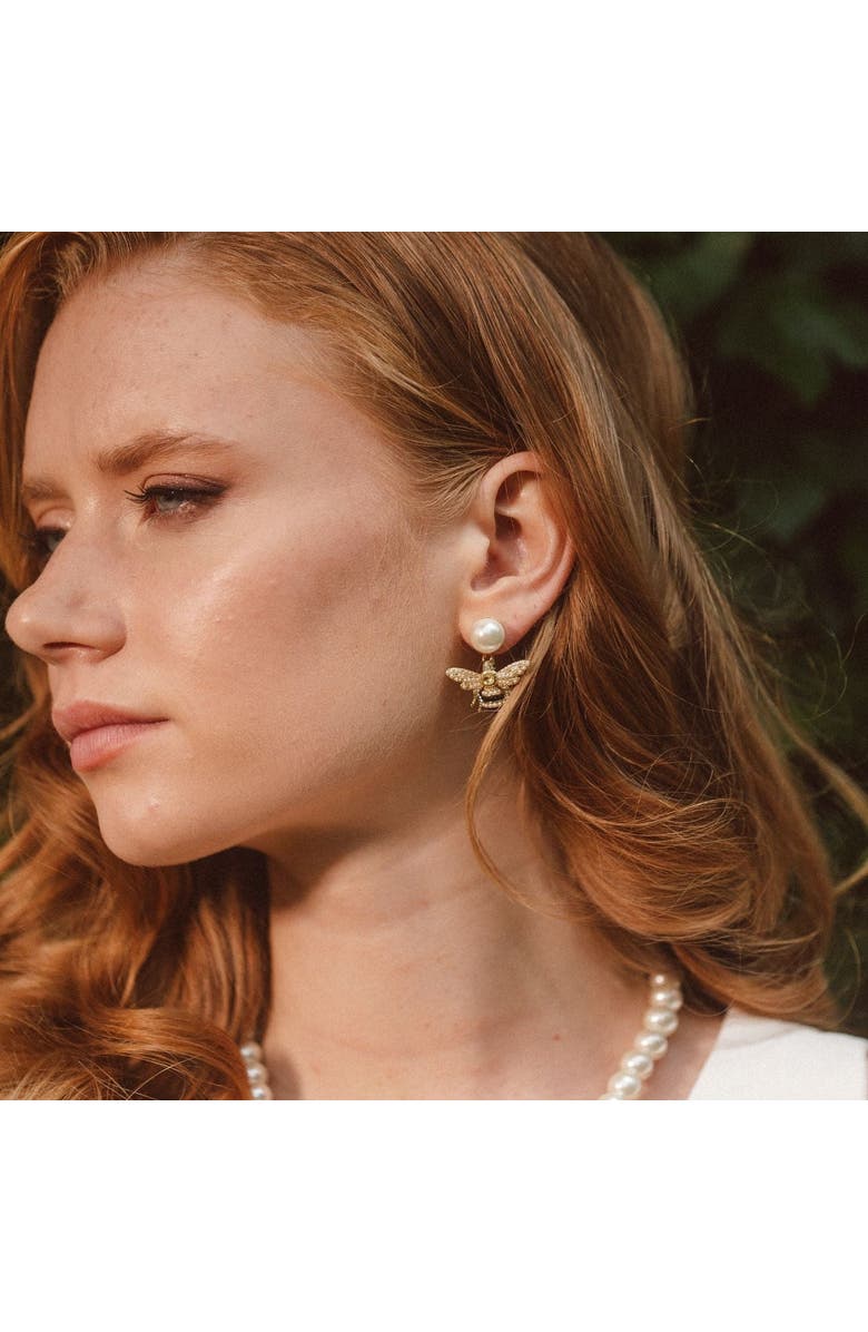 Bill Skinner Studio Bejewelled Pearl Bee Earrings, Alternate, color, Bee