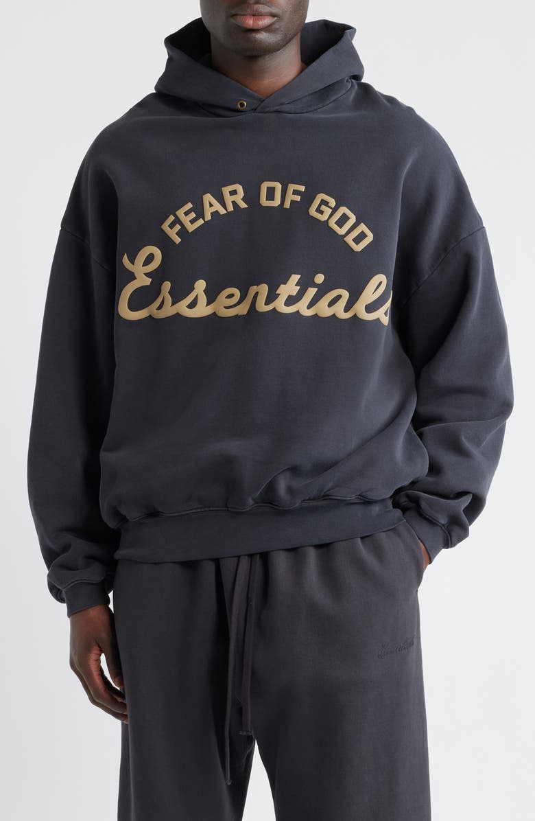 Fear of God Essentials '90s Fit Training Logo Hoodie, Main, color, Faded Black