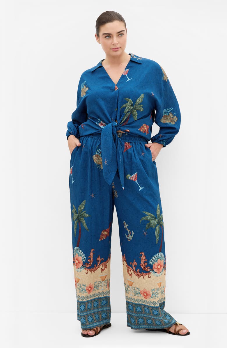 City Chic Tia Print Pants, Alternate, color, Navy Sea