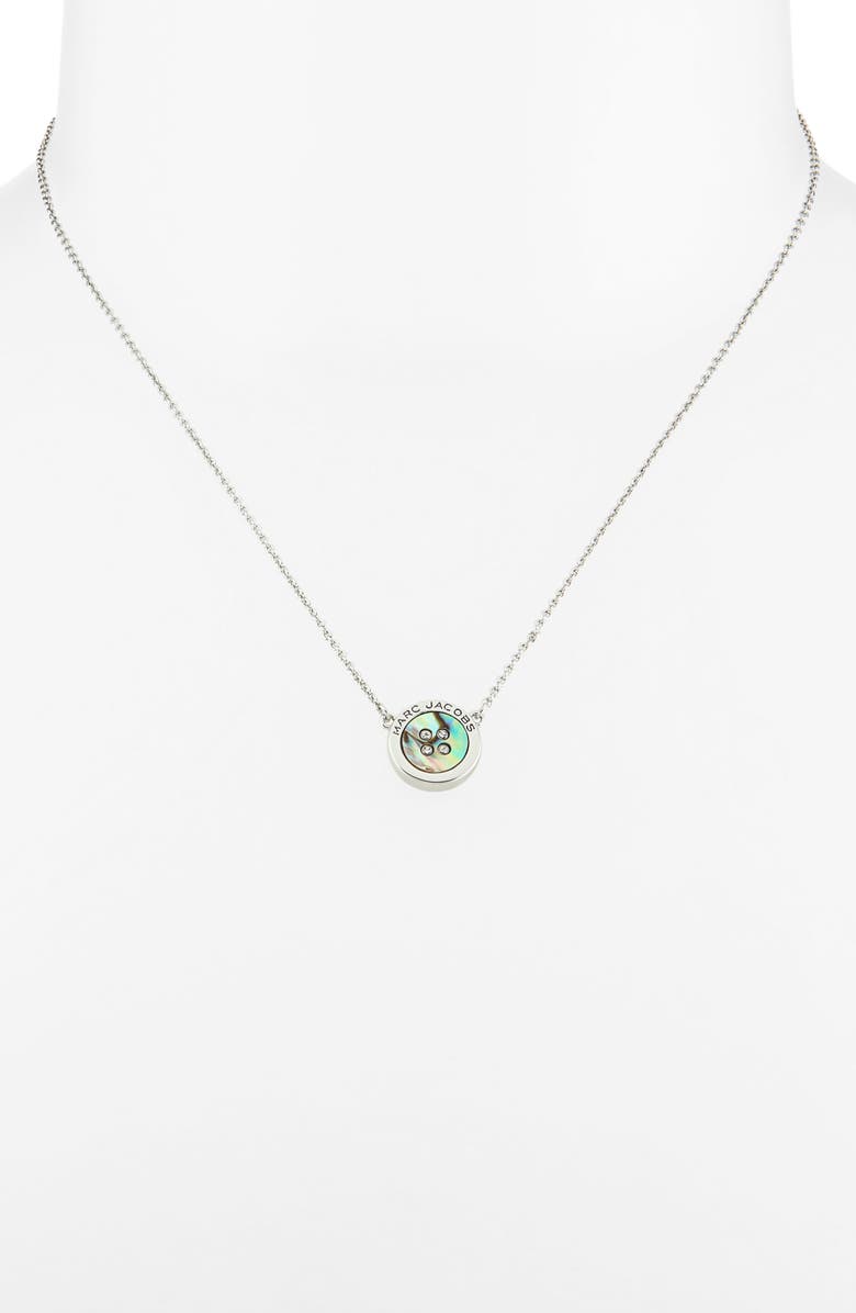 Marc Jacobs The Button Crystal Embellished Pendant Necklace, Alternate, color, Silver/Abalone