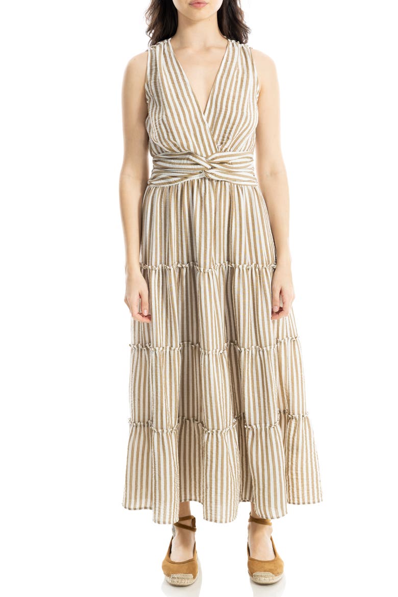 Knotted Tiered Maxi Dress, Alternate, color, BEIGE/ WHITE STRIPE