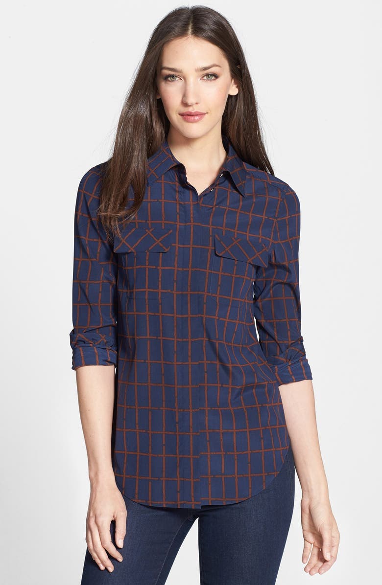 Tory Burch 'Kaitlyn' Print Stretch Silk Shirt, Main, color,