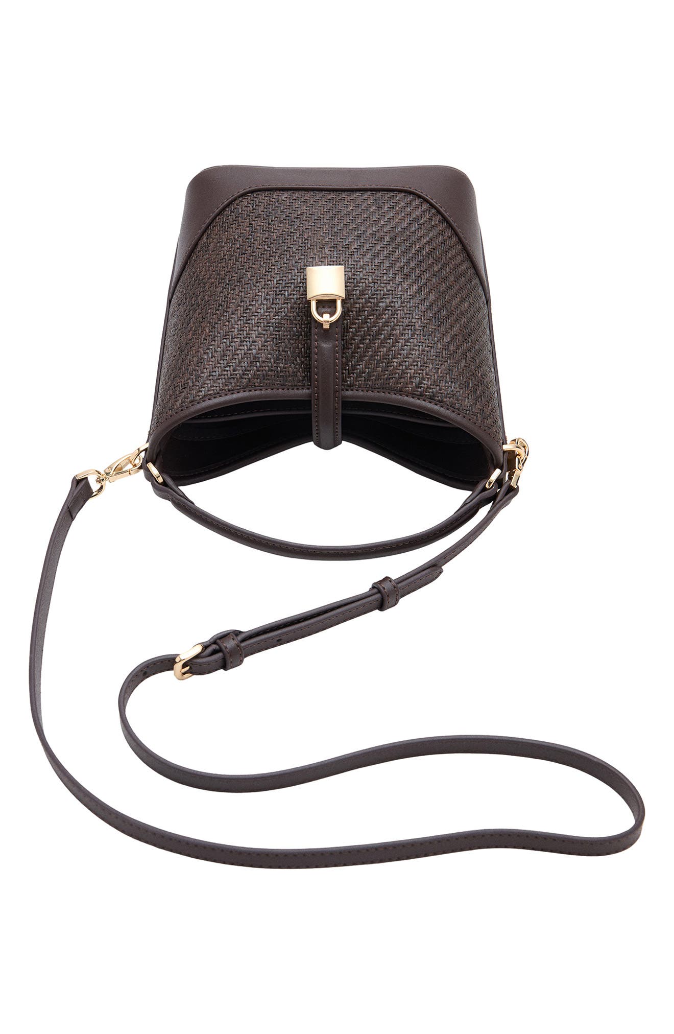 MANGO Small Raffia Bucket Bag, Alternate, color, Chocolate