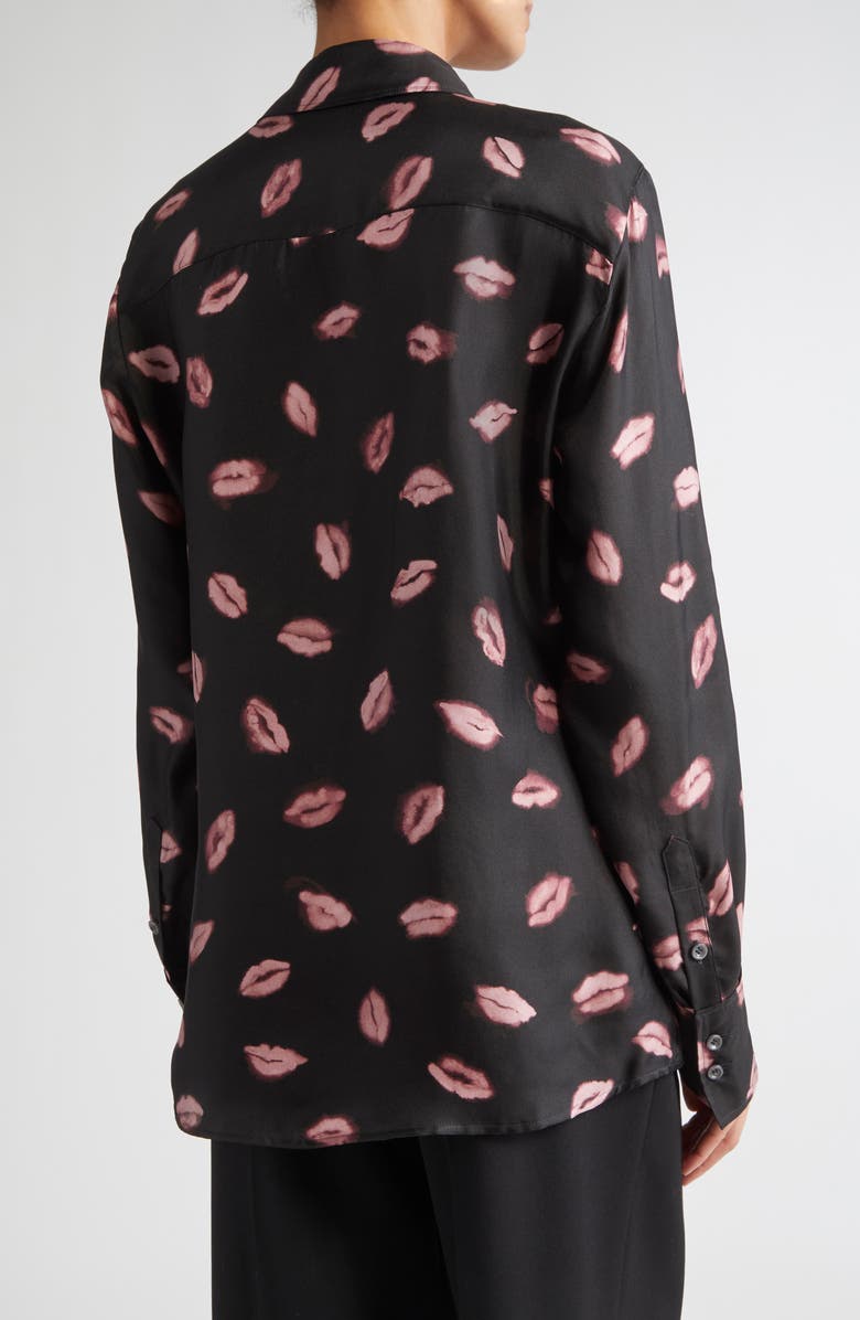 Altuzarra Chika Kisses Print Silk Chiffon Button-Up Shirt, Alternate, color, Black Kisses