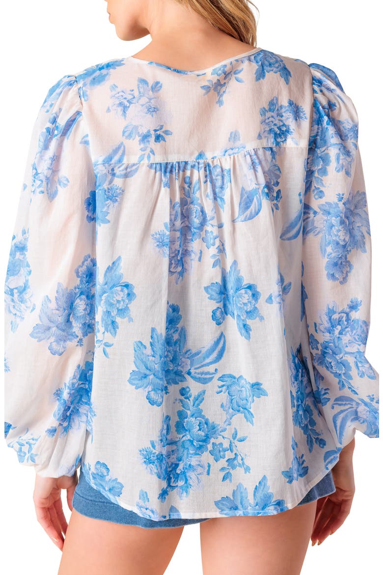 Lace Trim Split Neck Top, Alternate, color, IVORY BLUE
