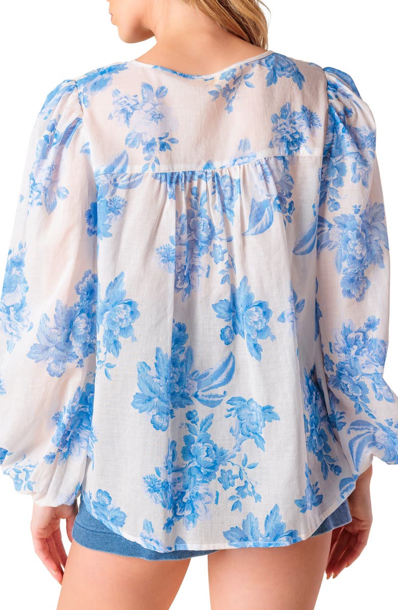 FLYING TOMATO Lace Trim Split Neck Top, Alternate, color, Ivory Blue