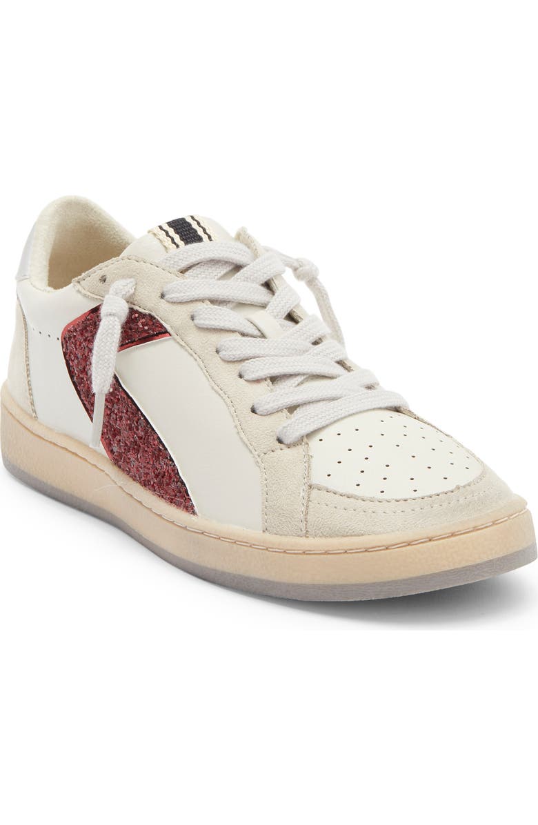 SHUSHOP Kids' Salma Sneaker, Main, color, White/ Dark Red Glitter