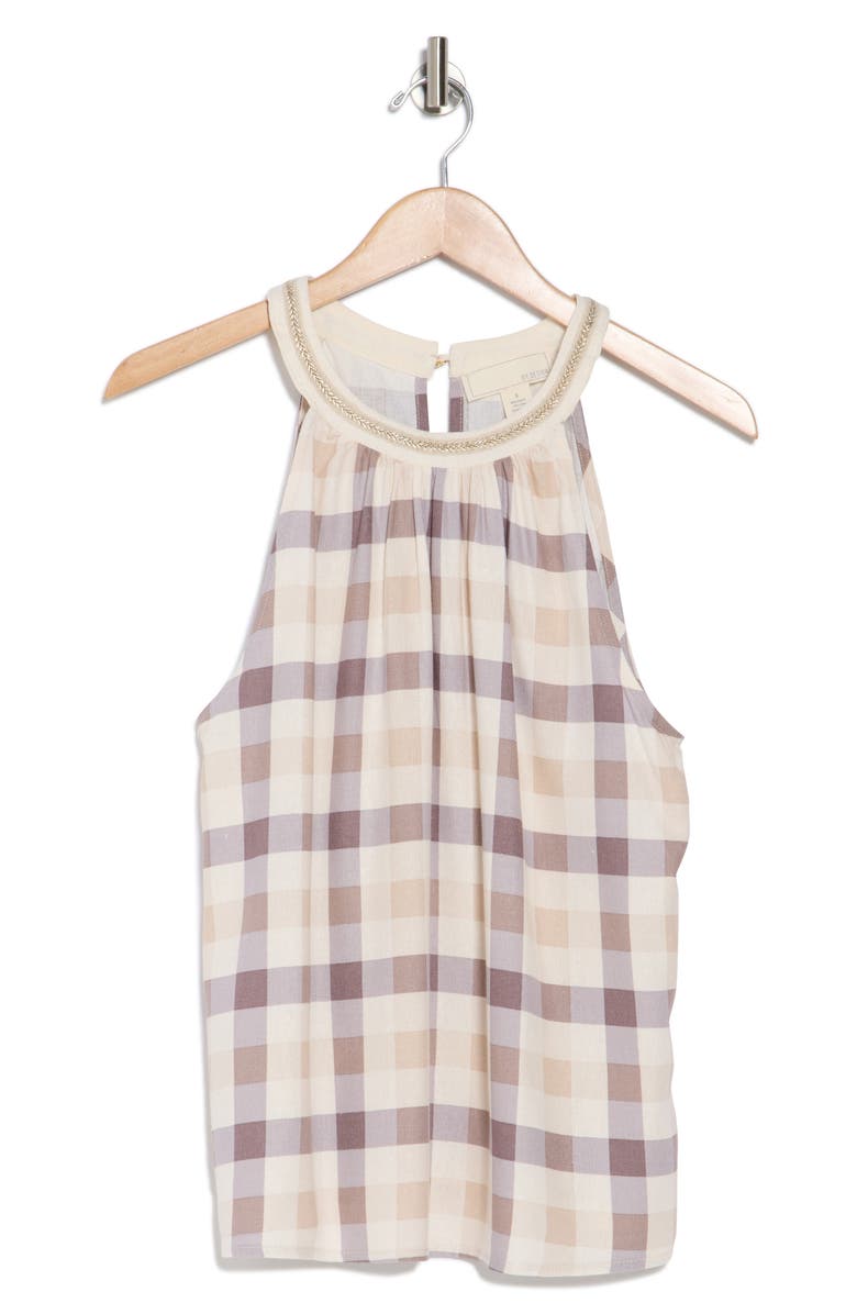 BY DESIGN Nashville Halter Neck Top, Alternate, color, Plaid Party/ Natural Brown