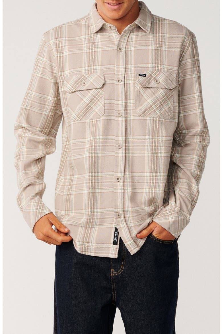 Griffin Plaid Cotton Flannel Button-Up Shirt, Main, color, STONE