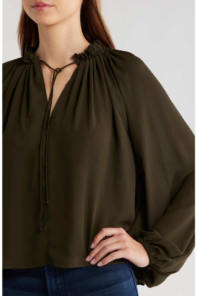Long-Sleeve Tie-Neck Top, Alternate, color, MIDNIGHT OLIVE