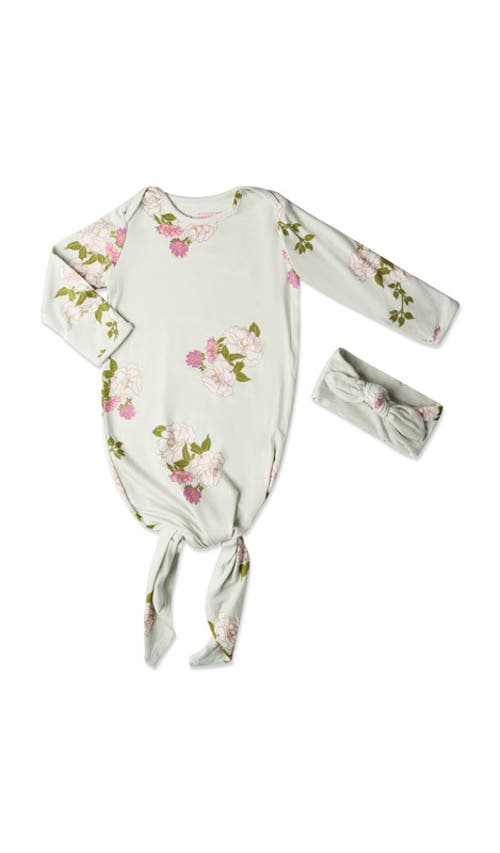 Everly Grey Babies'  Long Sleeve Knotted Gown & Headwrap Set In Multi